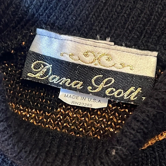 Vintage 80s Lurex Knit Copper Houndstooth Mockneck Abstract Sweater - Picture 6 of 8